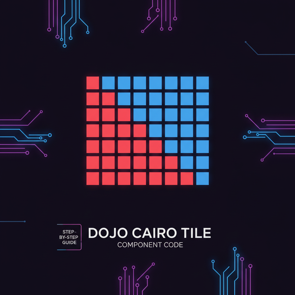 Dojo Cairo Tile component code, grid map icon, red blue team colors, cyberpunk style