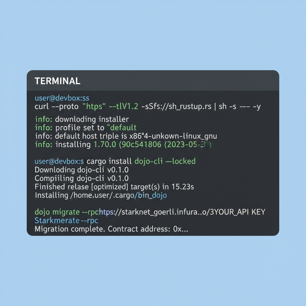 developer terminal installing rust cargo dojo tools starknet