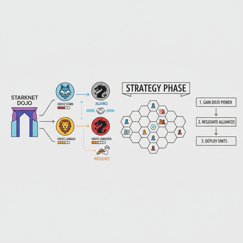 strategy game influence factions alliances starknet dojo