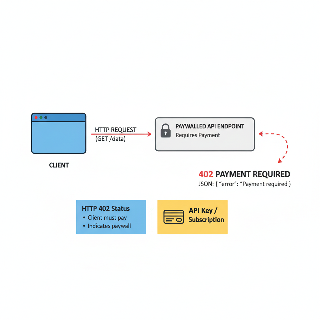 simple diagram of HTTP request hitting paywalled API endpoint returning 402 status