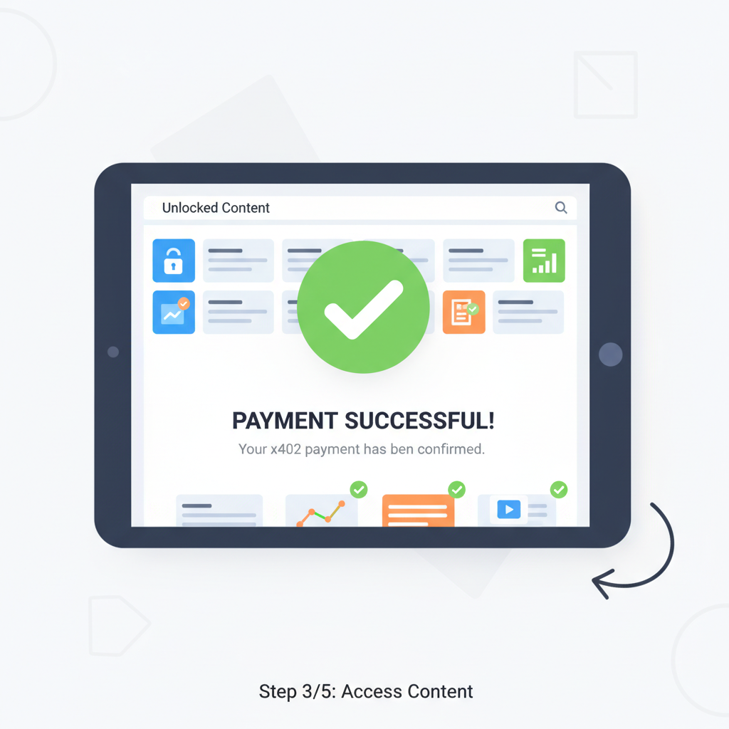 green checkmark with unlocked content page after successful x402 payment