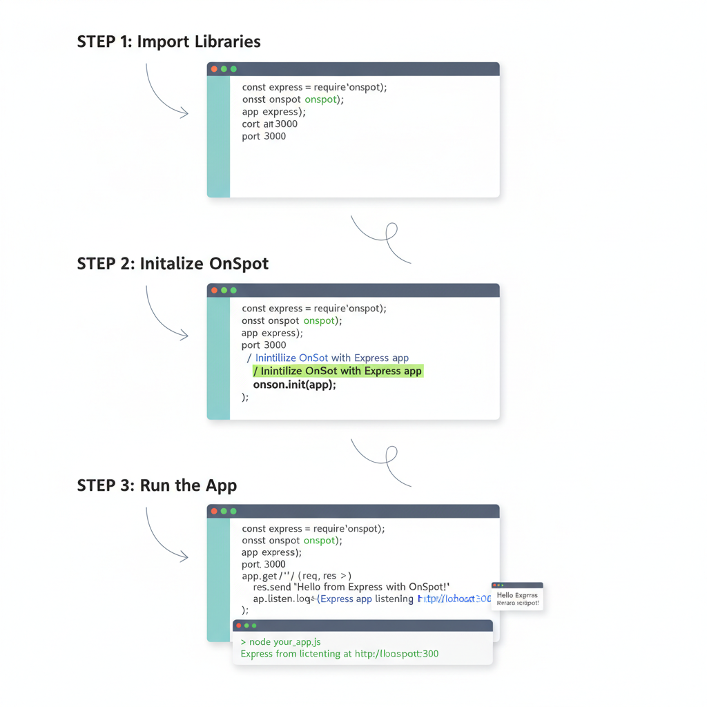 javascript code snippet in editor initializing OnSpot with Express app