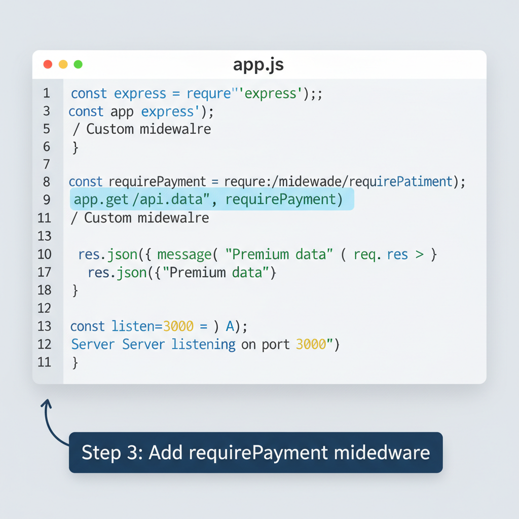 express.js code highlighting requirePayment middleware on GET route