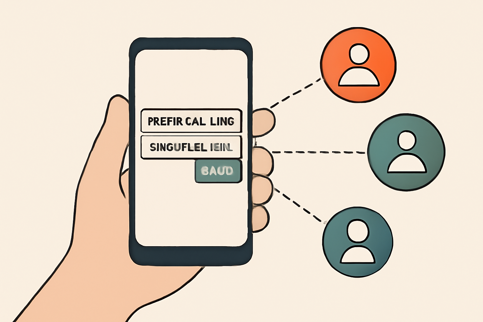 A hand holding a smartphone with a referral link, and icons of multiple people connected to it