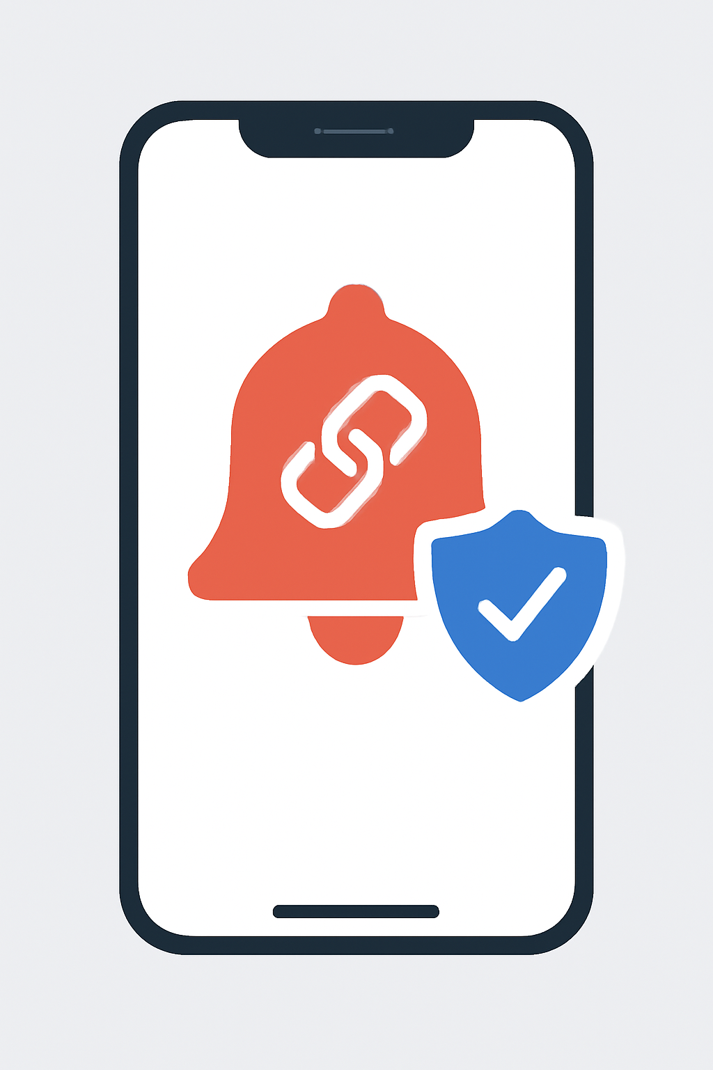 A smartphone displaying a notification bell with a Chainphon logo, and a shield icon representing security