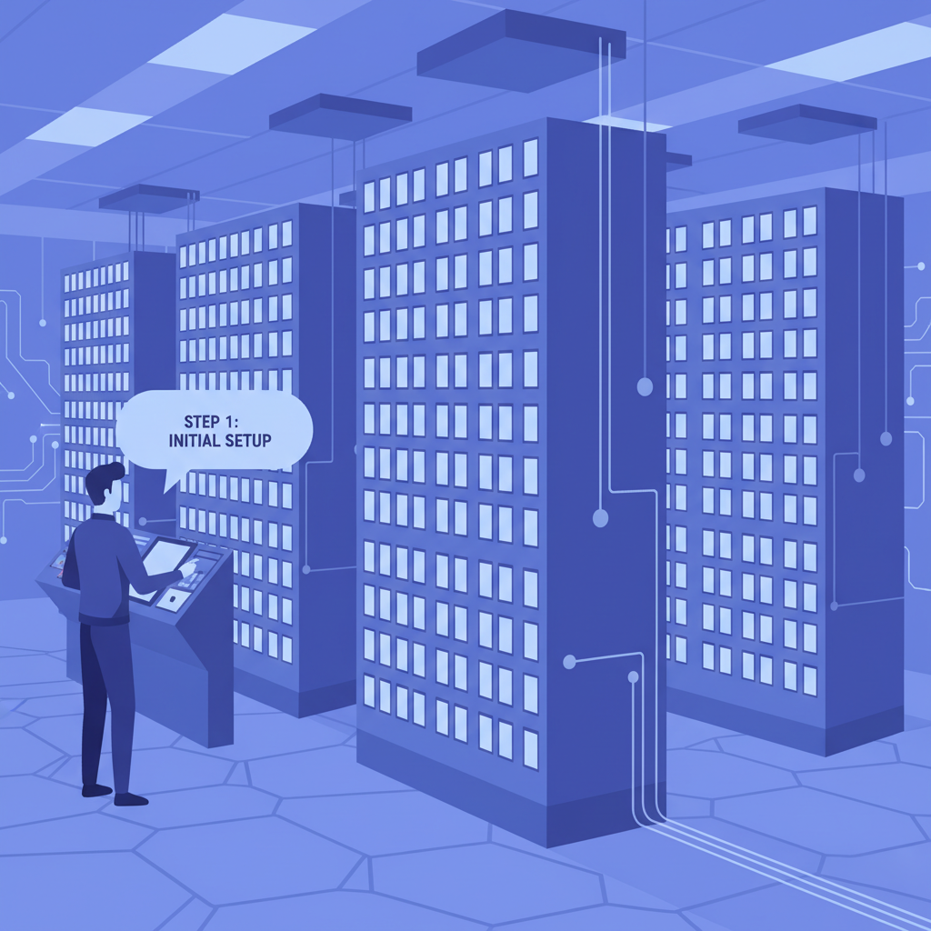 expansive phone farm room with racks of hundreds of phones, glowing screens, high-tech