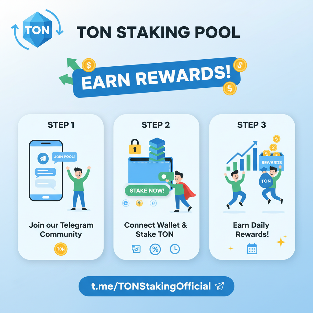 Telegram community post promoting TON staking pool, excited users, reward graphics