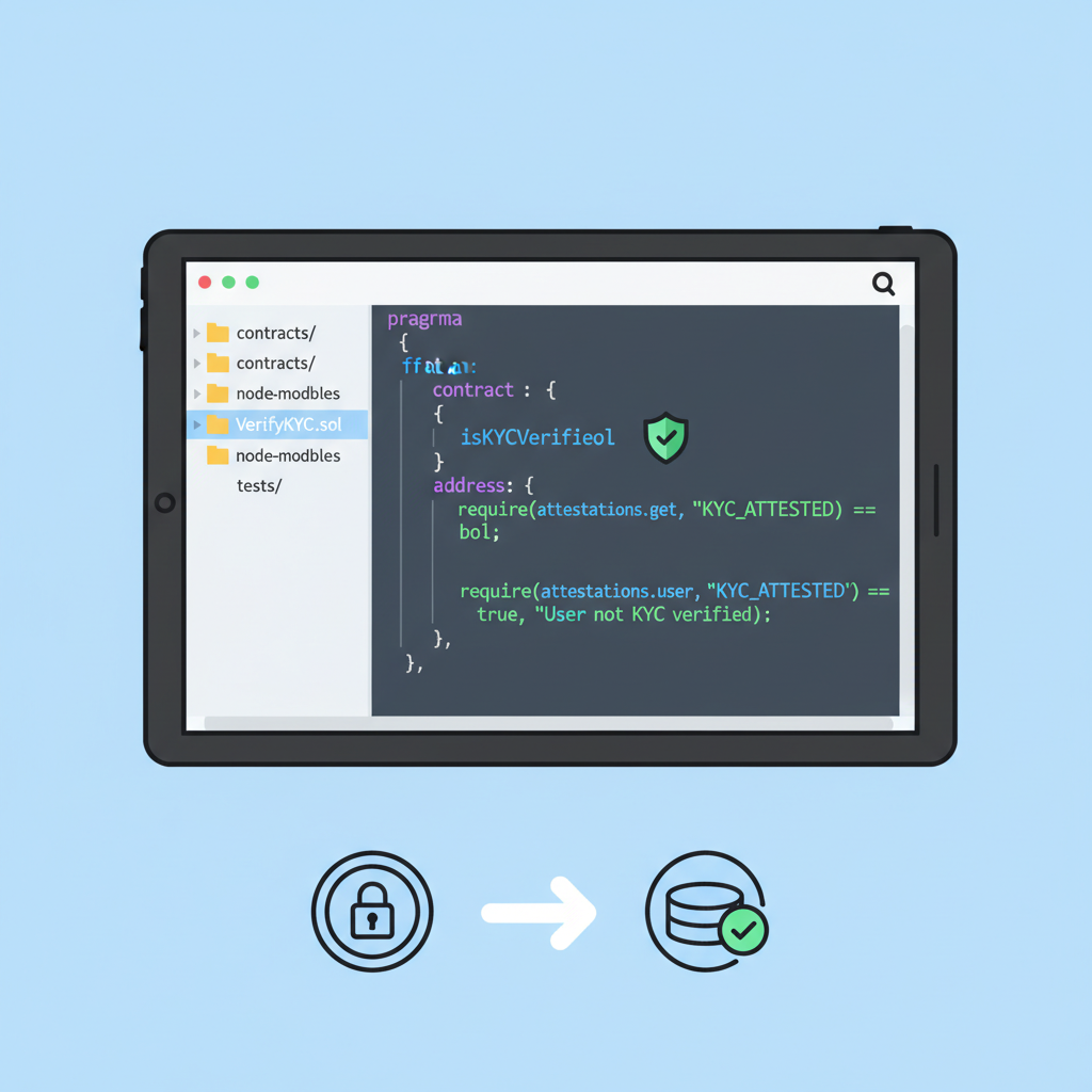 Solidity code snippet querying KYC attestation in smart contract editor