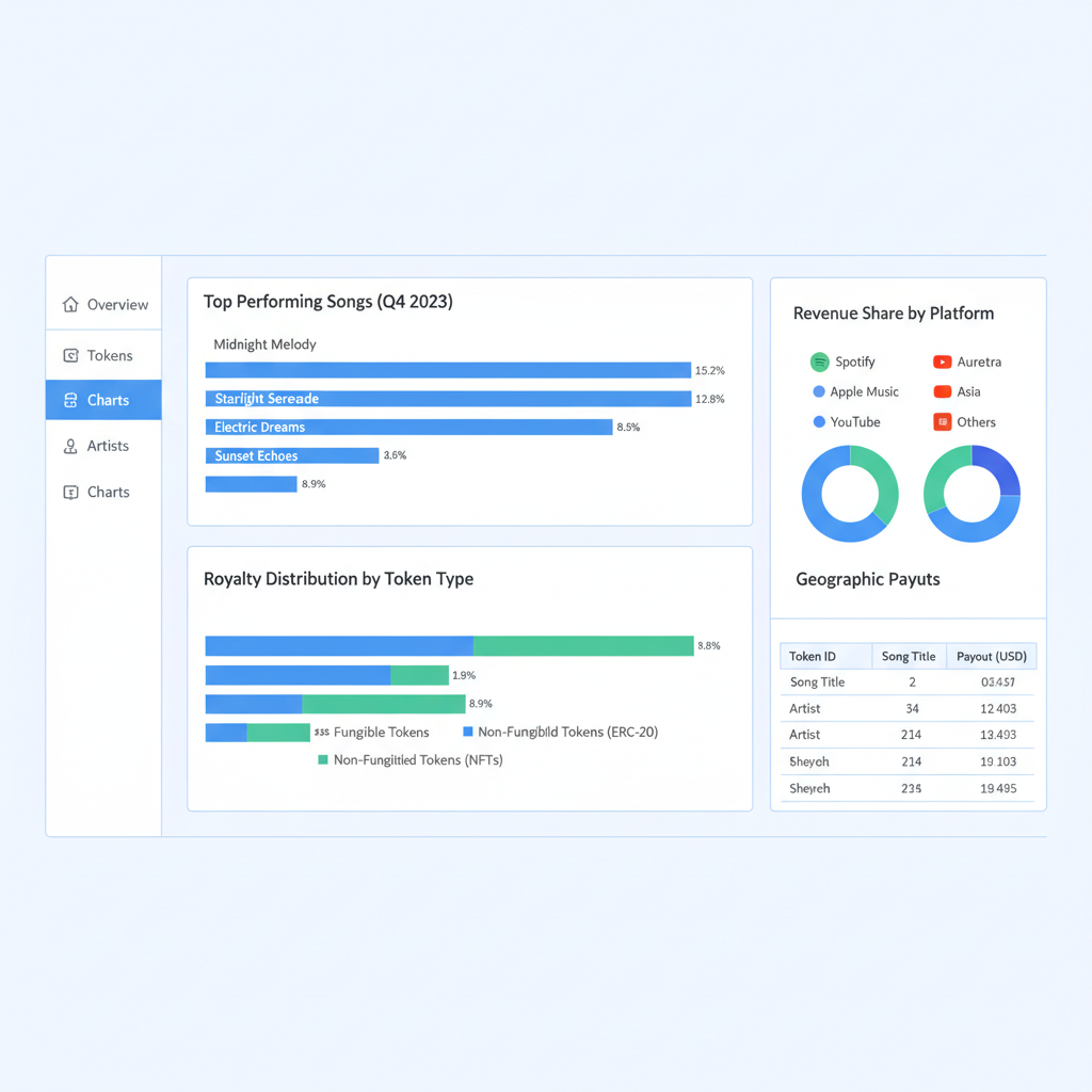 dashboard analyzing tokenized song royalties charts