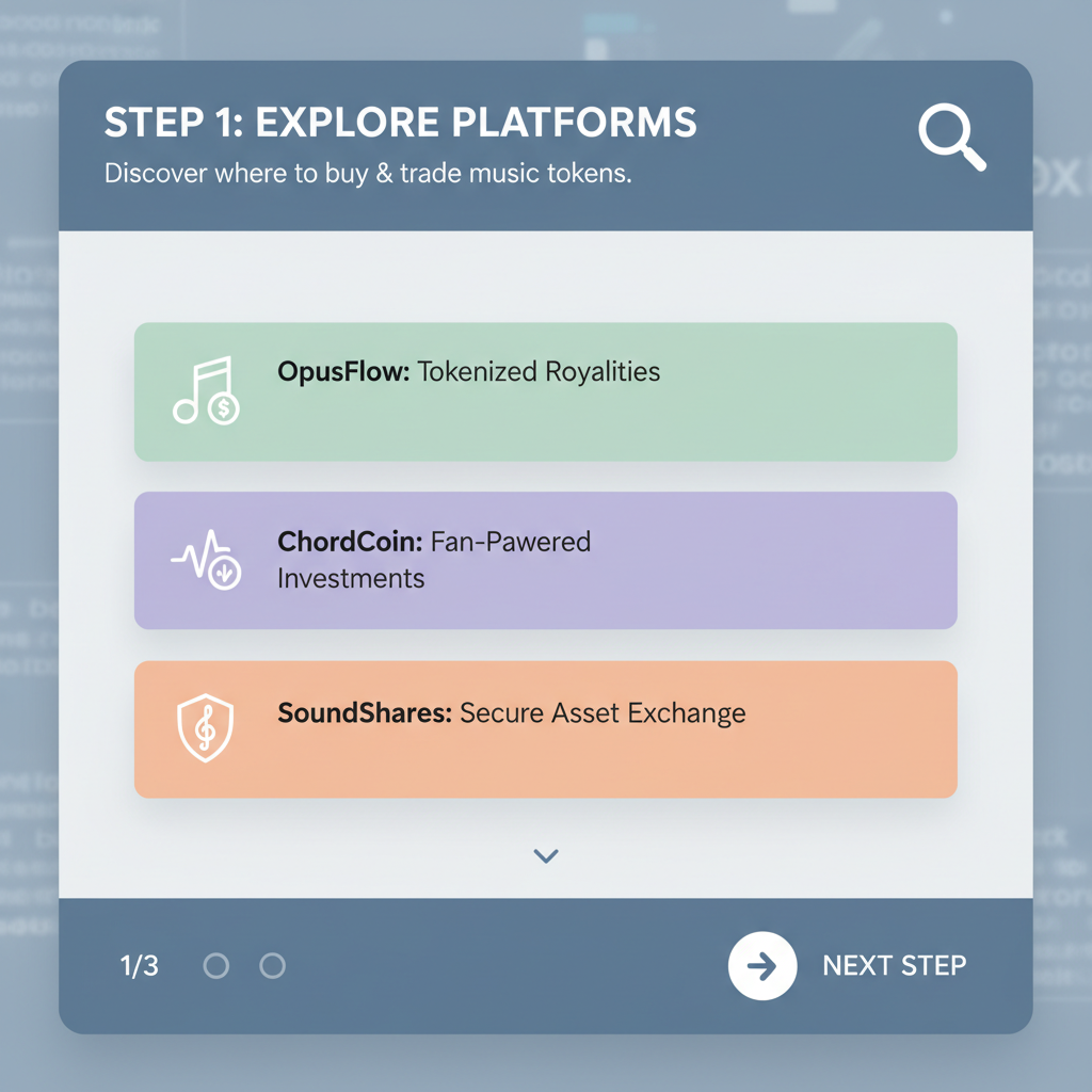 sleek web interface showing music royalty token platforms list