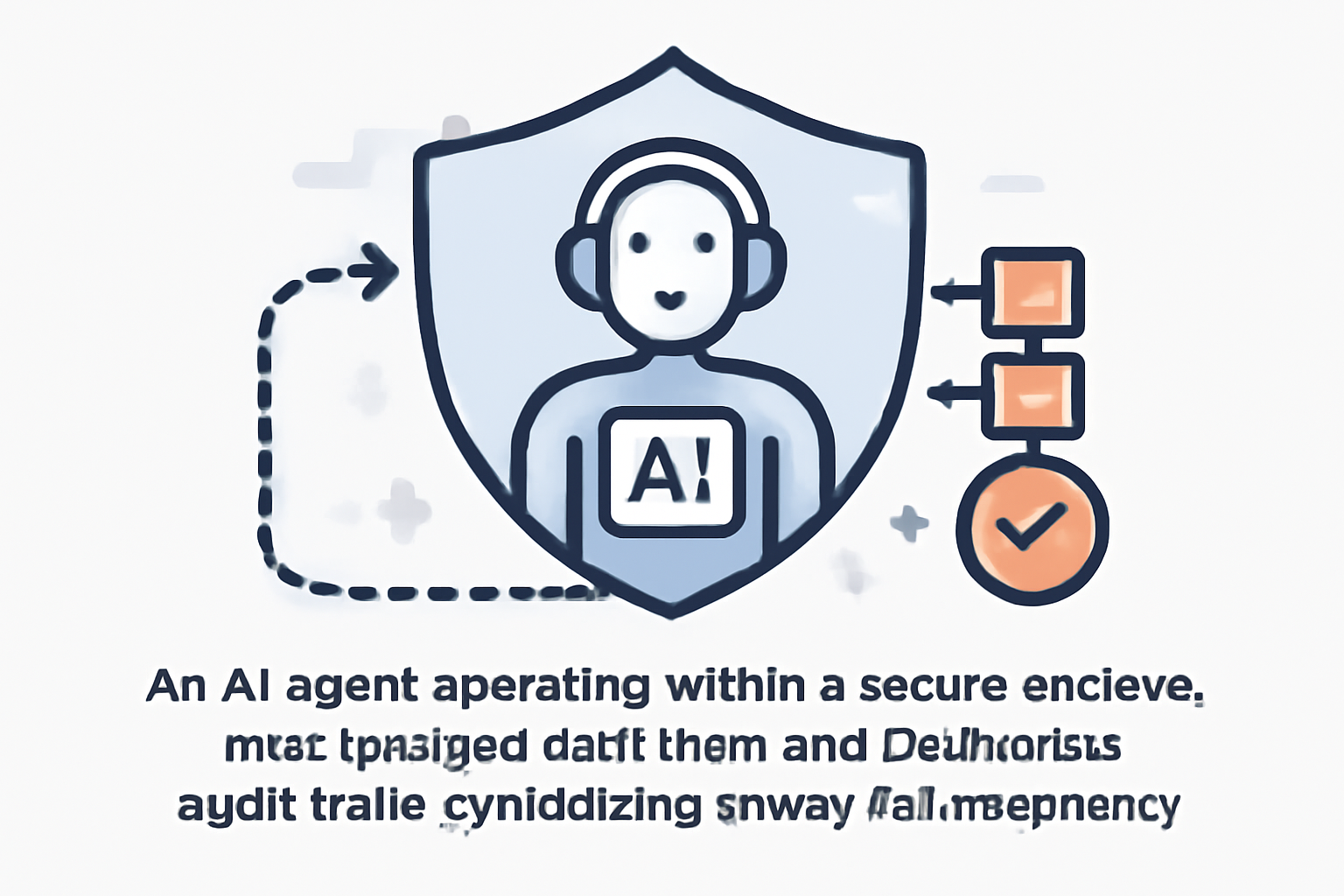 An AI agent operating within a secure enclave, with shielded data flows and blockchain audit trails, symbolizing privacy and transparency.