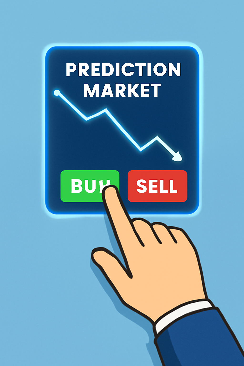 hand slamming buy button on holographic prediction market screen