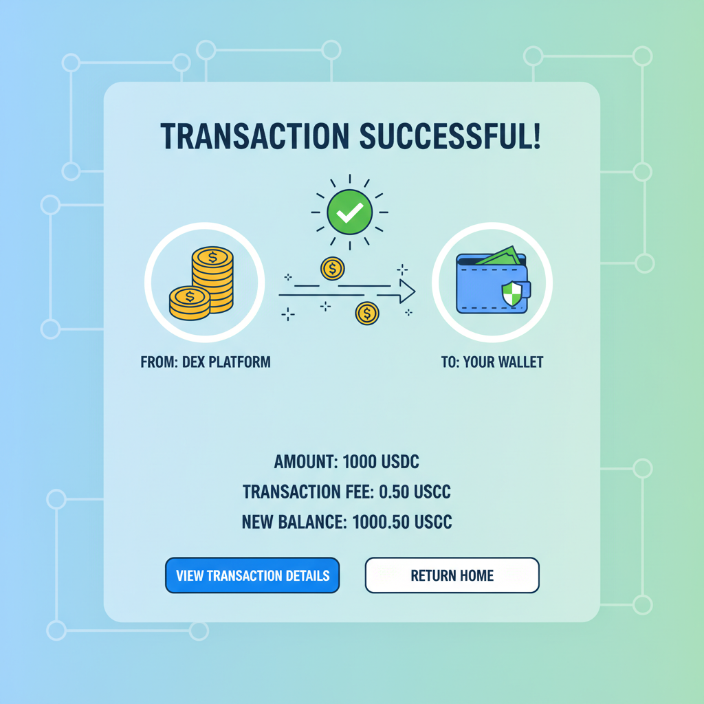 success animation of stablecoins transferring to wallet on DeFi success screen