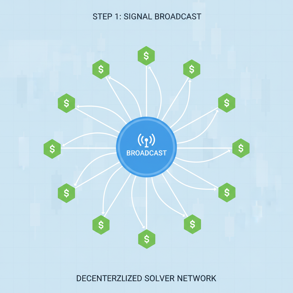 signal broadcasting from center to surrounding solver nodes on blockchain graph