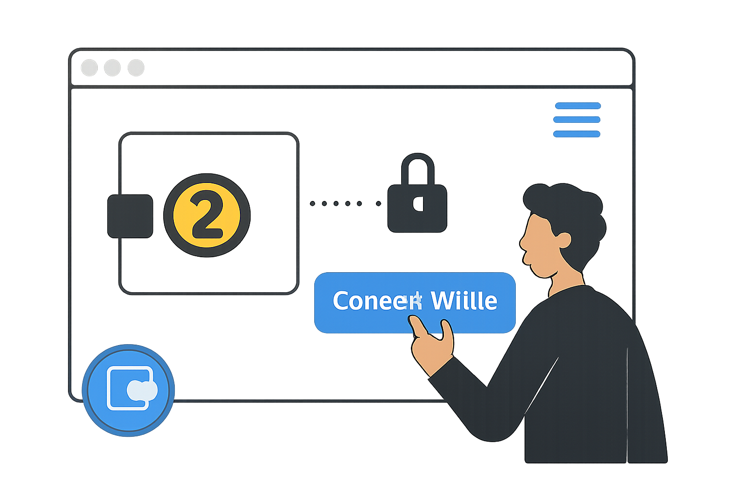 A user connecting a Zcash wallet to a modern web interface, with Zcash and Solana logos visible, digital wallet icons, and a secure connection symbol.