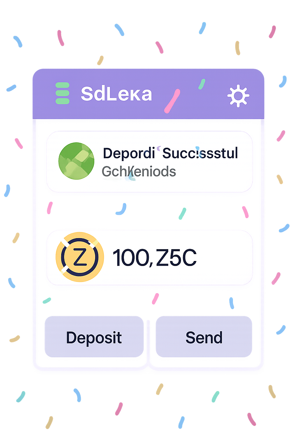 A Solana wallet interface displaying a successful deposit of bridged ZEC tokens, with celebratory confetti and both ZEC and Solana logos.