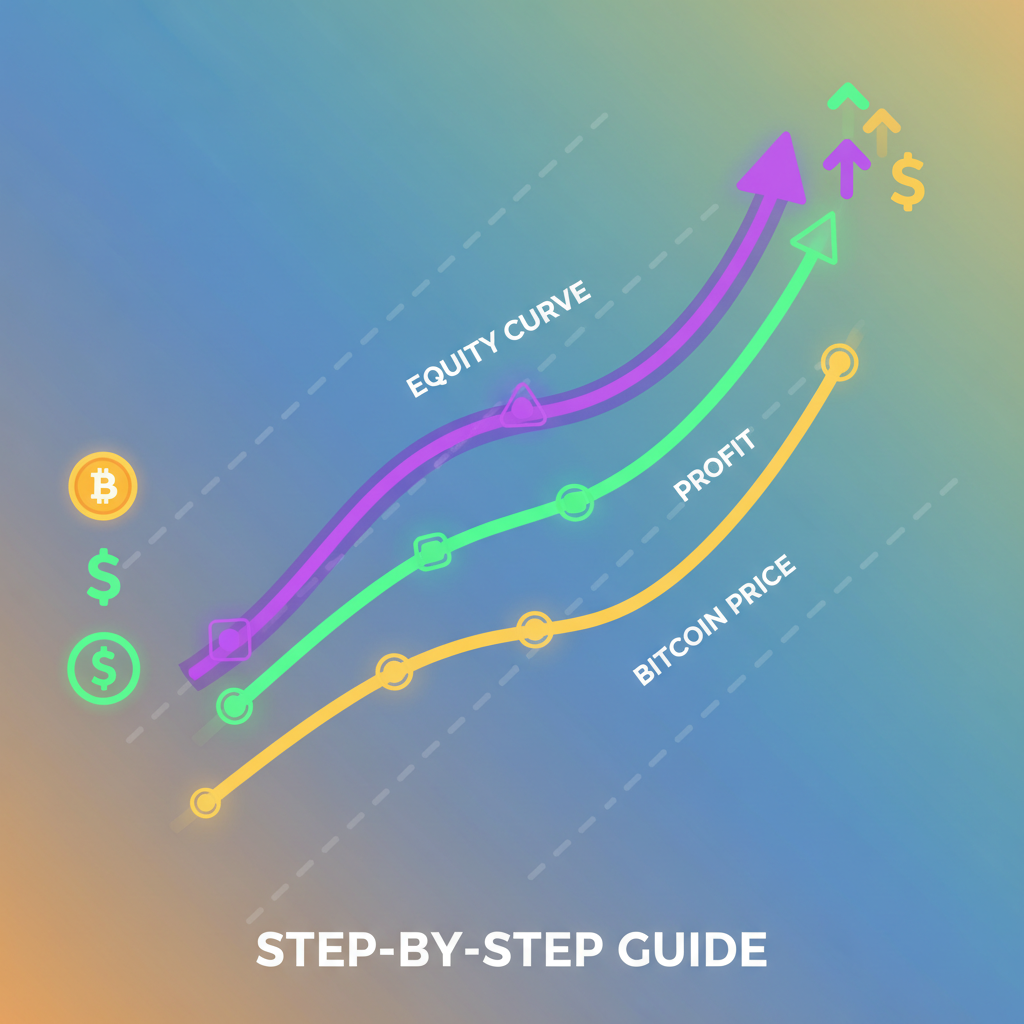 vibrant performance charts with rising equity curves, profit graphs, and bitcoin price overlay