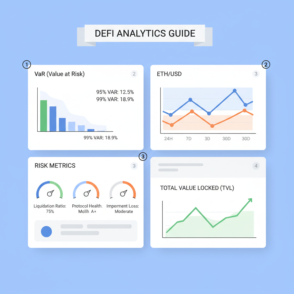 advanced DeFi analytics dashboard showing VaR, risk metrics, ETH BTC charts