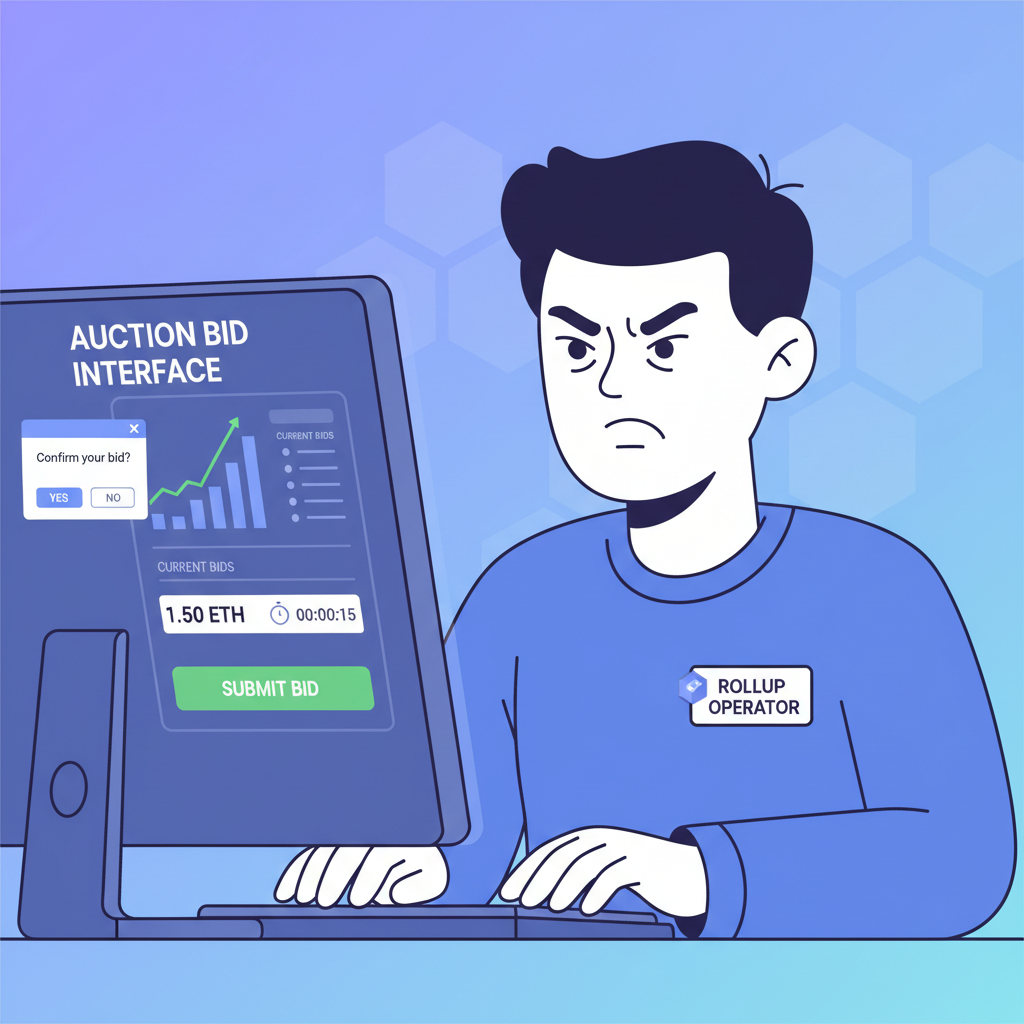 rollup operator submitting auction bid interface, tense focused expression
