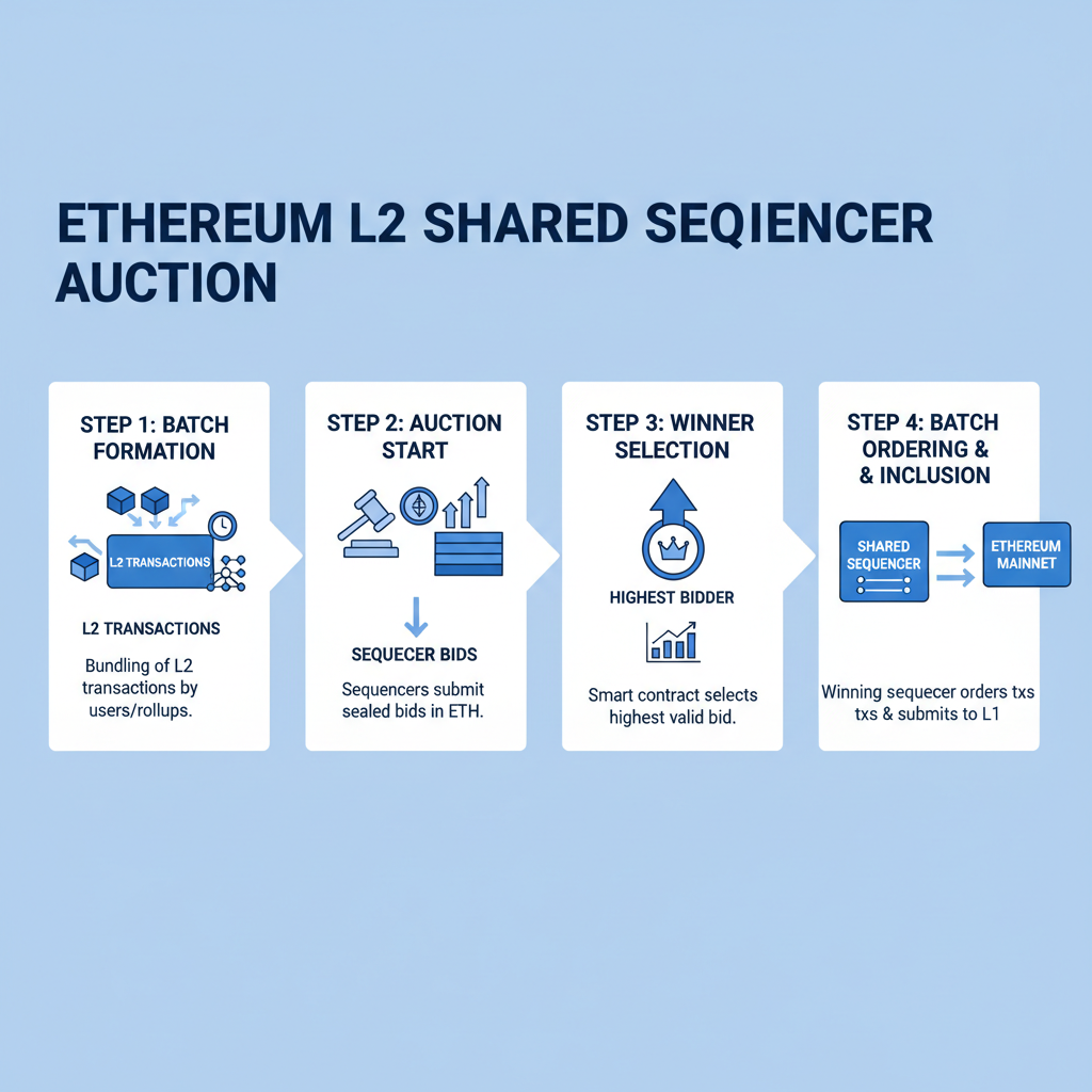 ethereum l2 shared sequencer auction diagram, professional infographic, blue tones