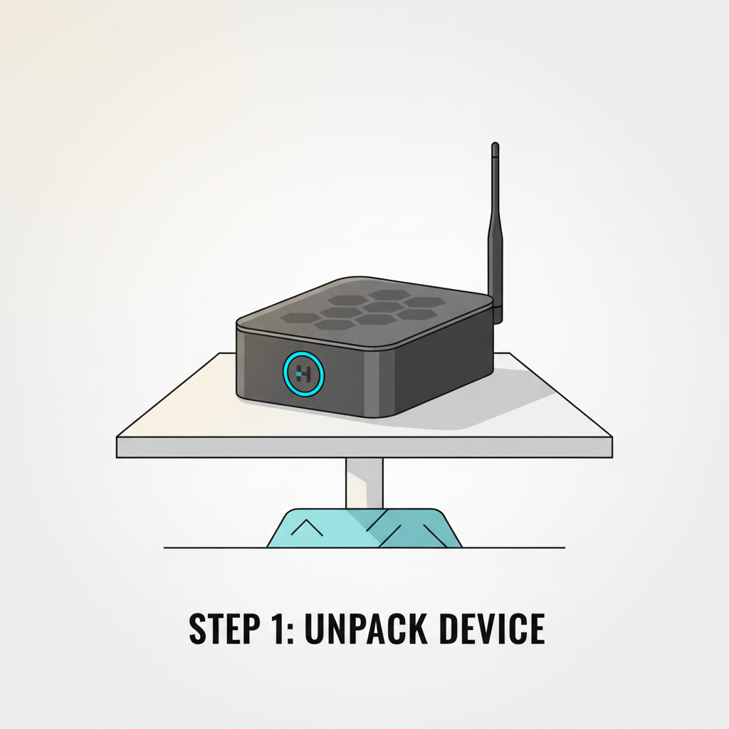 sleek Helium 5G IoT hotspot device on table, modern tech, realistic