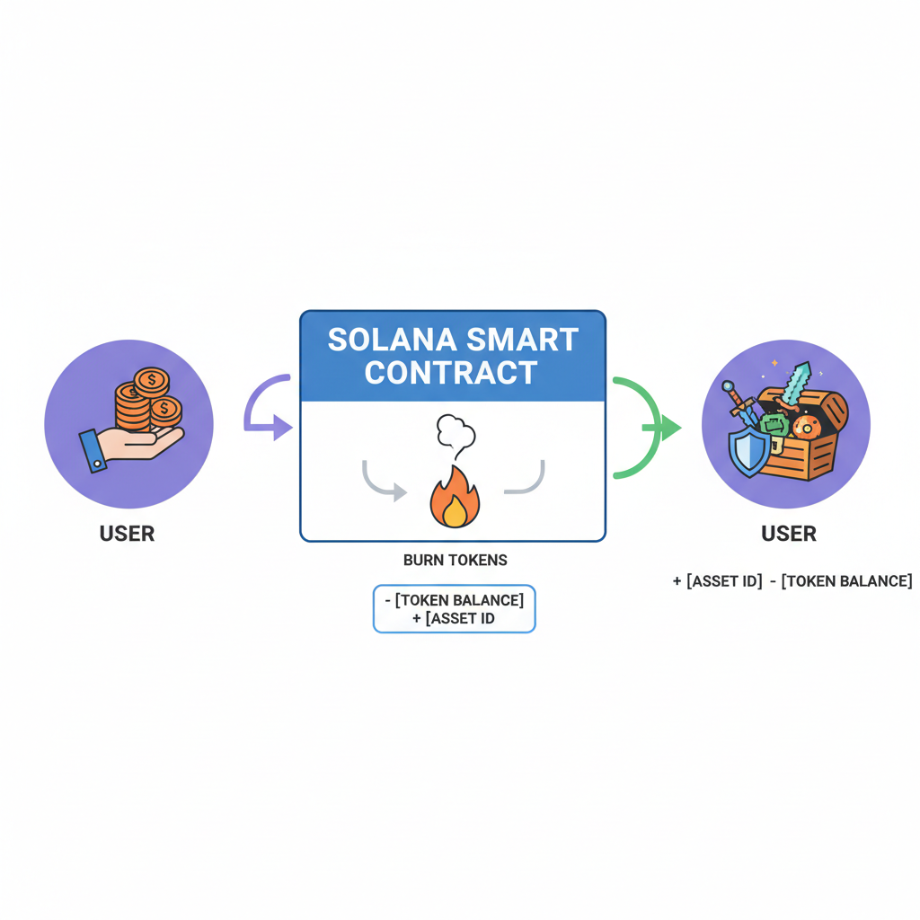Token redemption process on Solana blockchain, burning tokens for assets
