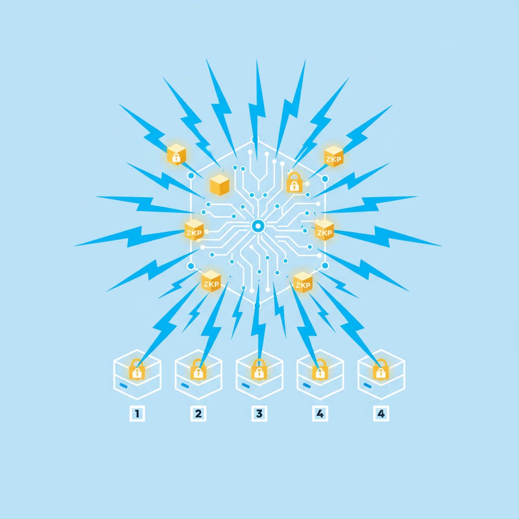 Parallel zk proof generation, lightning bolts from nodes, cryptographic circuits activating