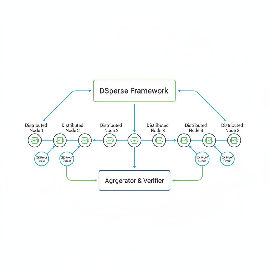 DSperse framework diagram with distributed nodes and zk proof circuits