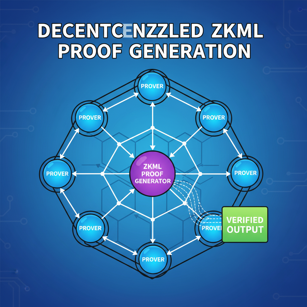 decentralized network of provers generating zkML proofs in parallel, high-tech grid
