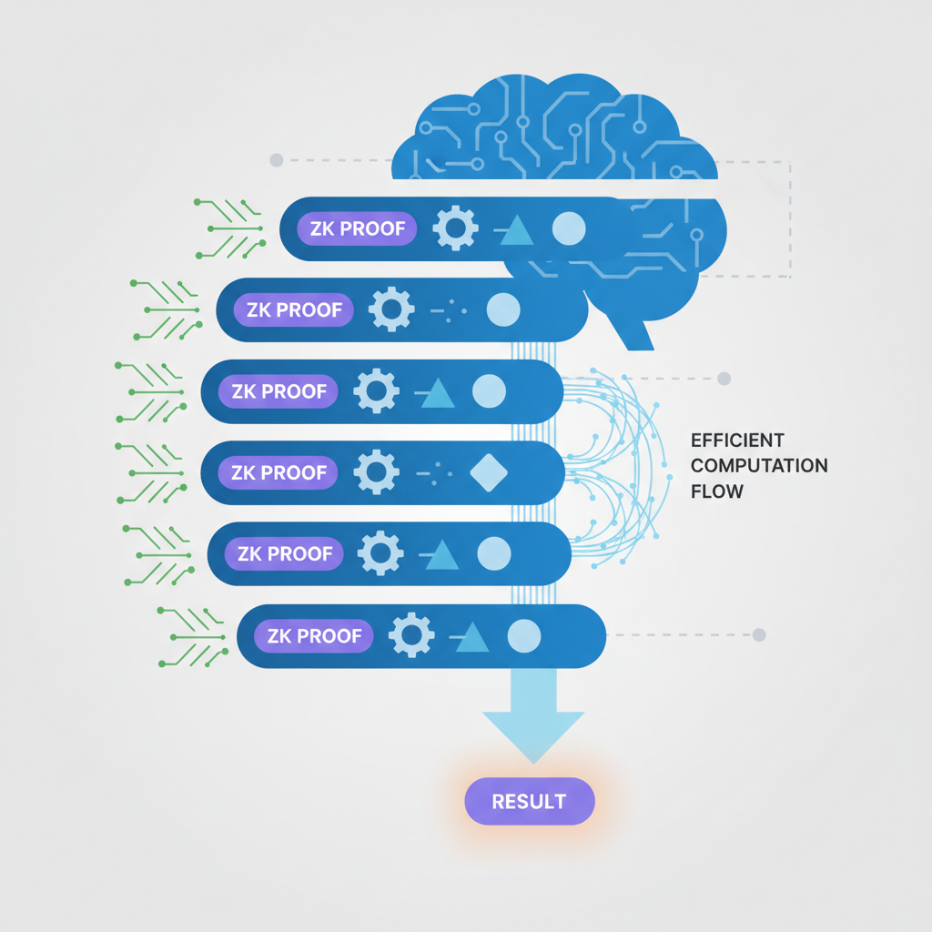AI model sliced into parallel segments with zk proofs, efficient computation flow