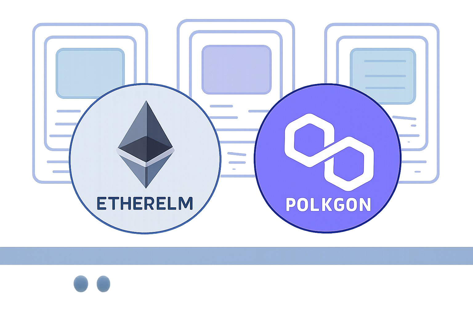 Logos of Ethereum and Polygon blockchains on a digital interface, with trading cards in the background