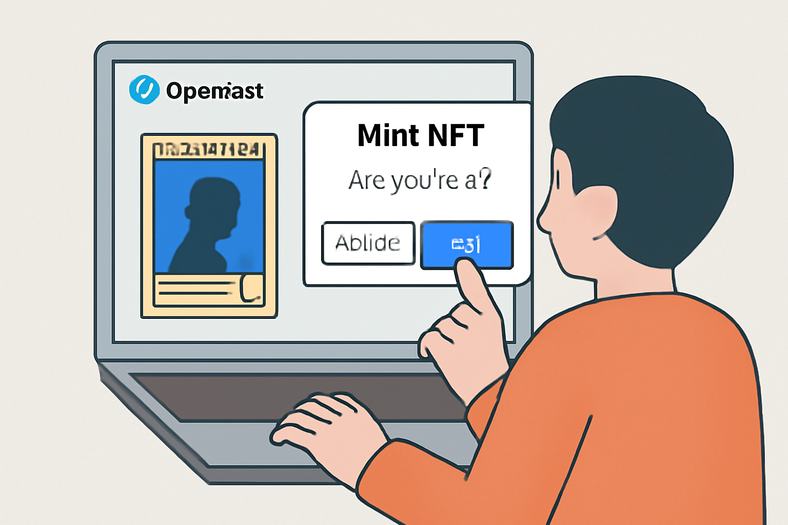 A user minting a trading card NFT on OpenSea, with a confirmation window and digital card preview
