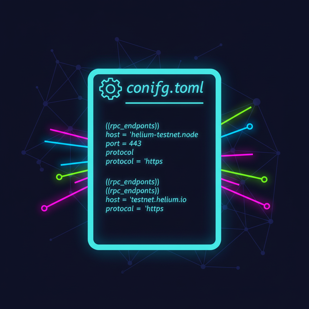 config file glowing with helium testnet rpc endpoints neon style