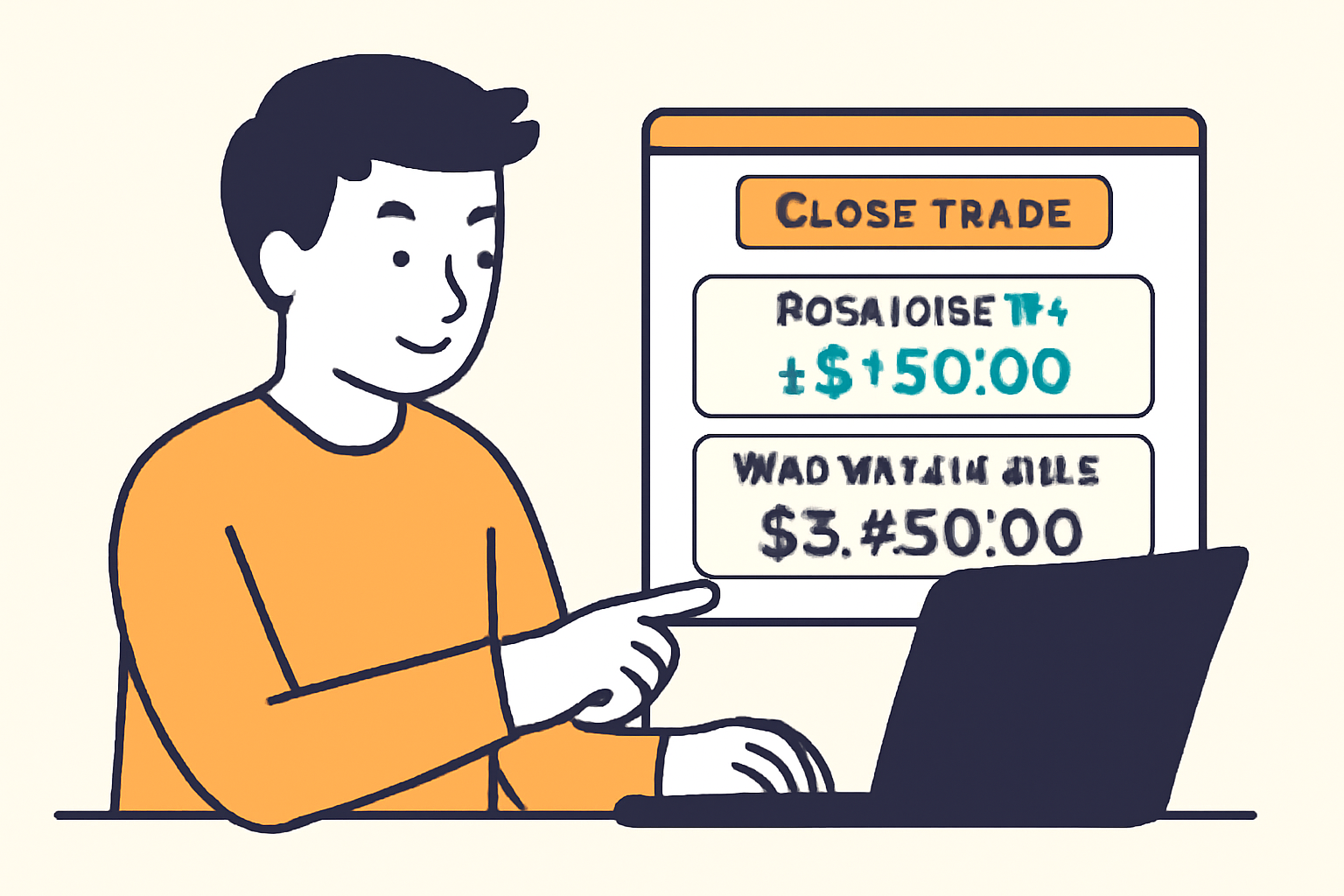 A user closing a trade, with a summary of realized profit/loss and updated wallet balance.