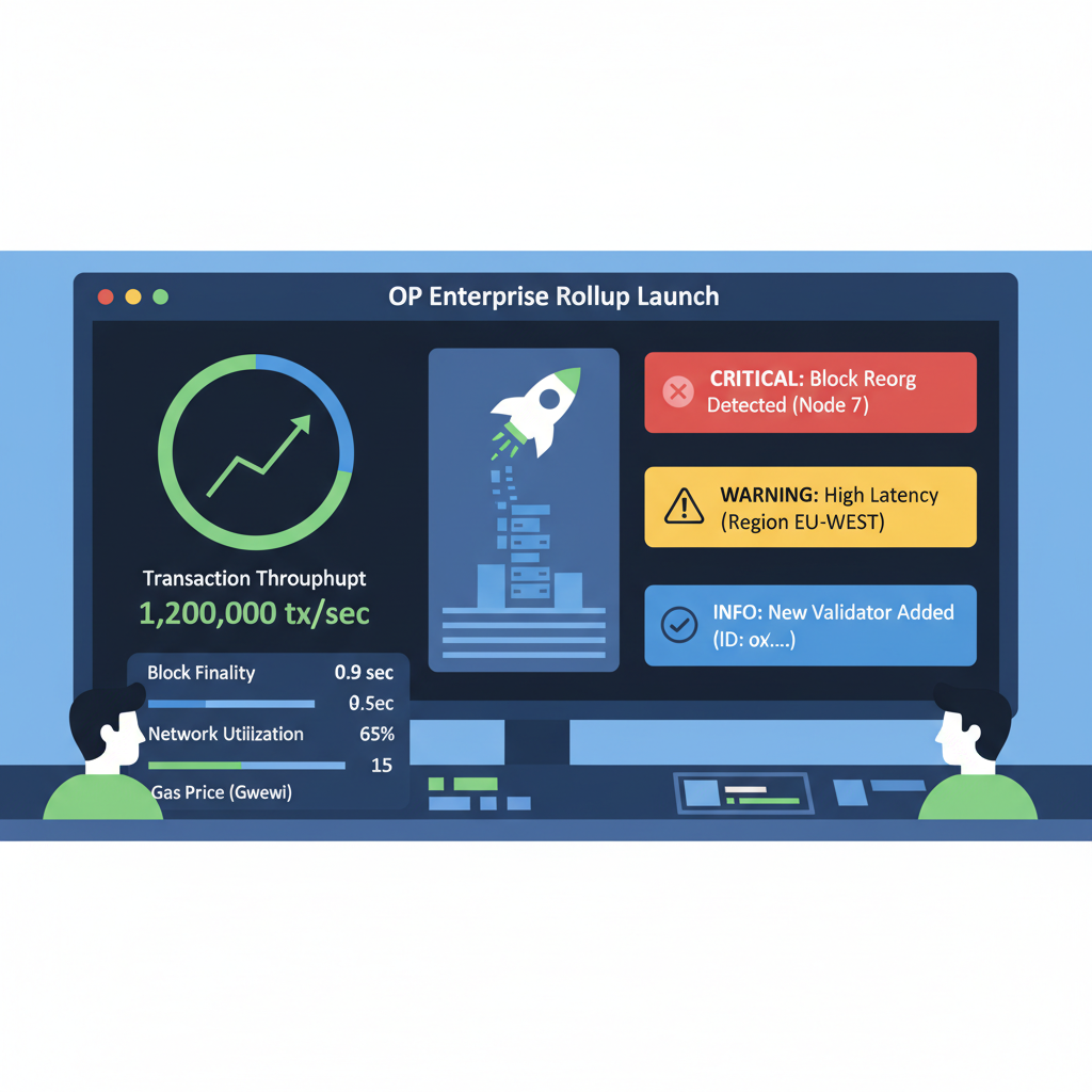 control room dashboard monitoring OP Enterprise rollup launch with real-time metrics and alerts
