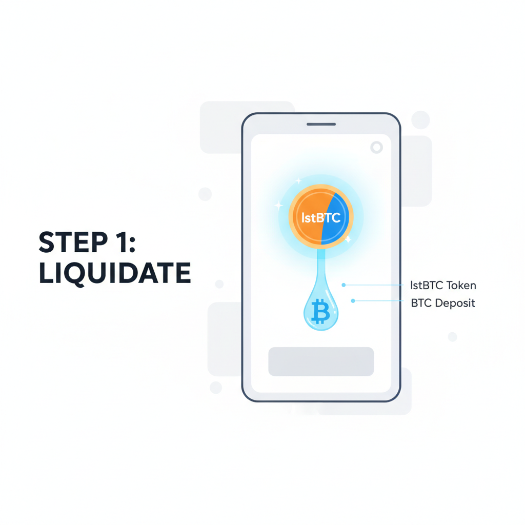 lstBTC token glowing in wallet, liquid drop effect with BTC symbol