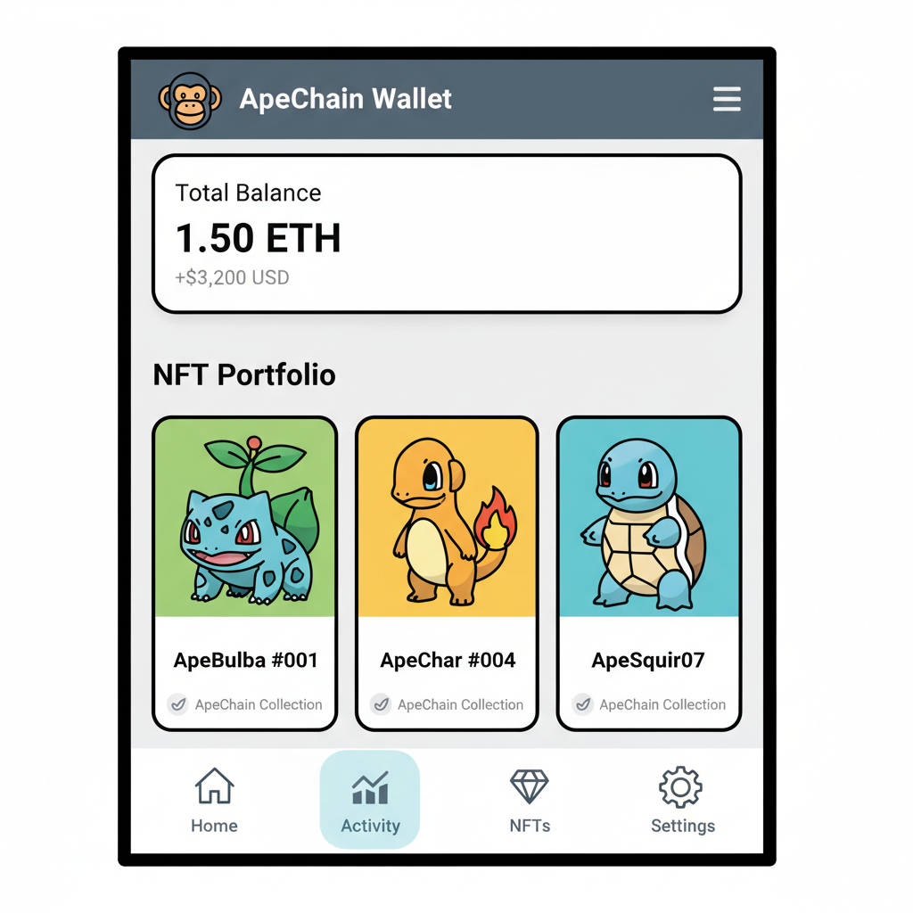 crypto wallet app dashboard monitoring ApeChain Pokemon NFT holdings
