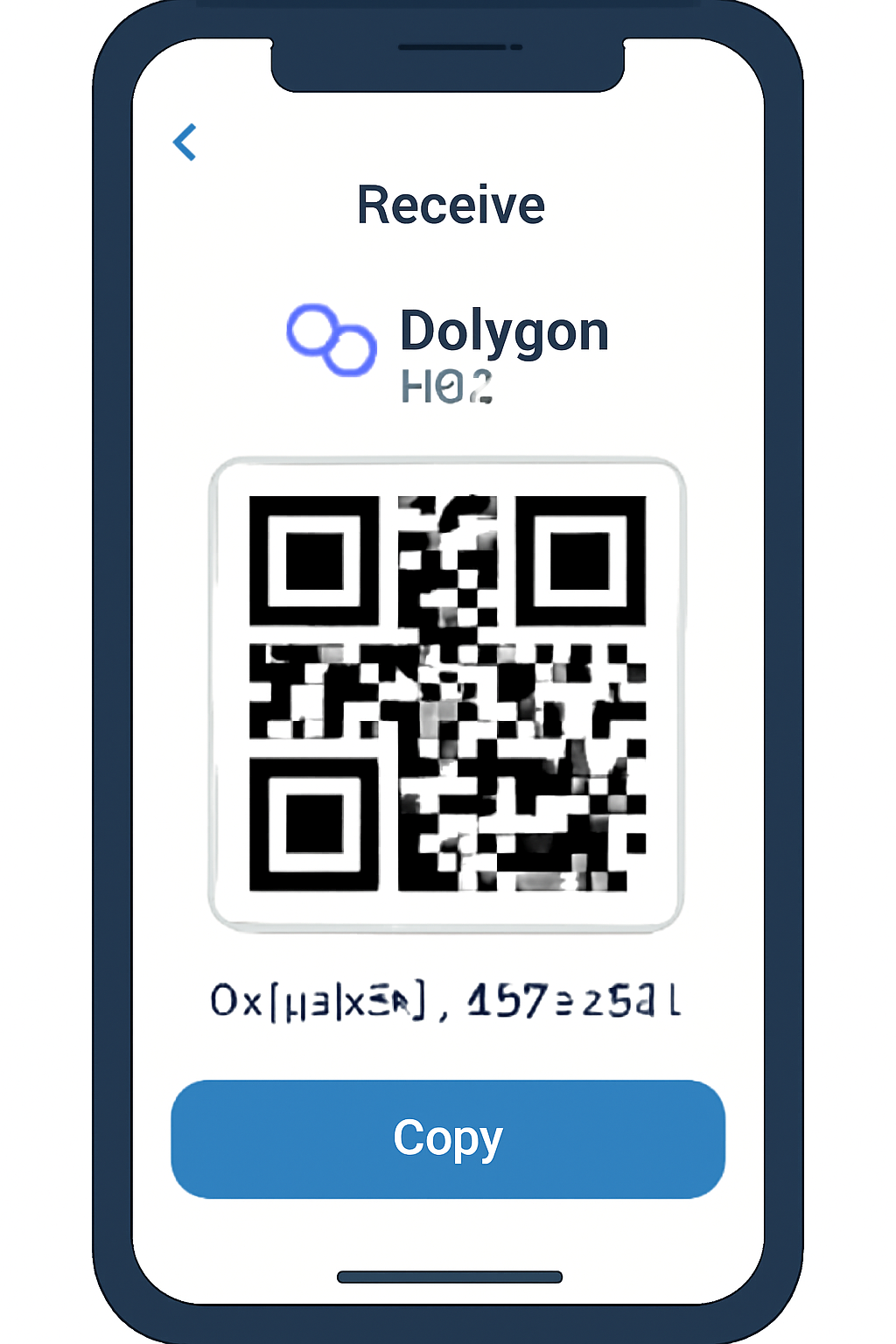 A Trust Wallet screen showing the 'Receive' page for Polygon (POL) with a QR code and wallet address.