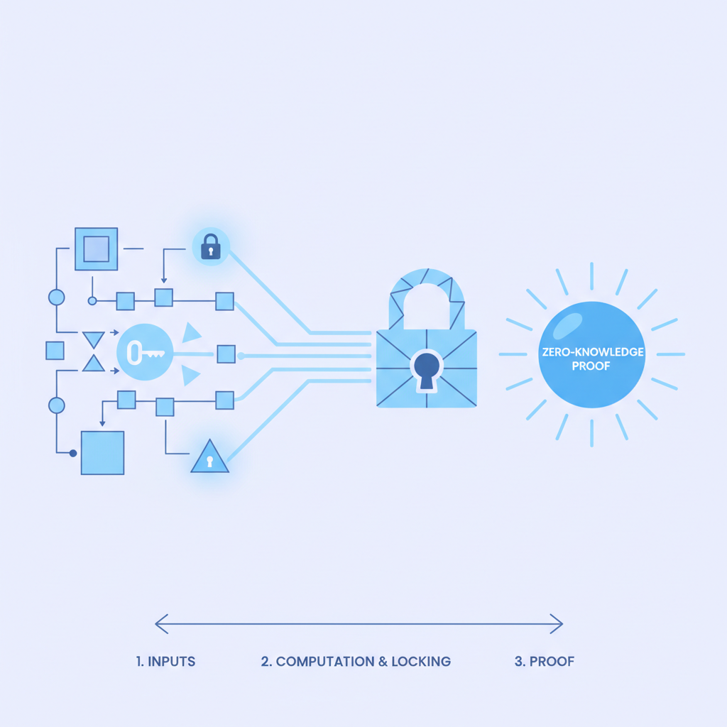glowing zero-knowledge proof generation, mathematical circuits and locks, ethereal blue energy beams
