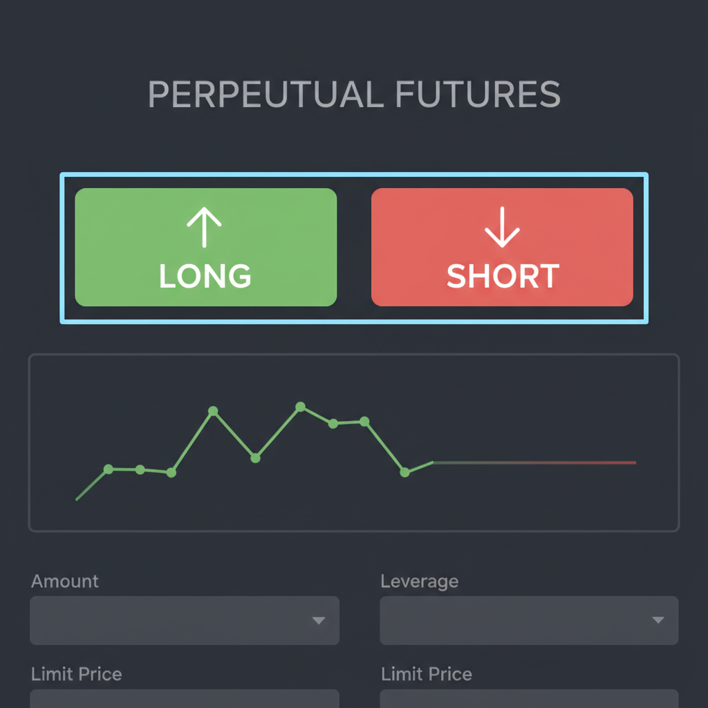 long short trading buttons with upward and downward arrows on perpetual futures interface