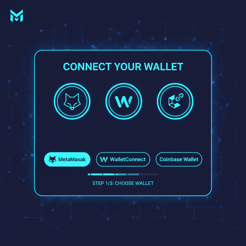 sleek wallet connection interface on Monad blockchain dashboard, neon blue tones