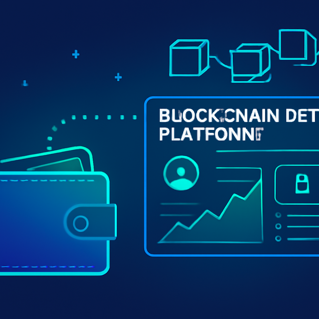 futuristic wallet connecting to blockchain DeFi platform dashboard, neon blues and greens, secure interface
