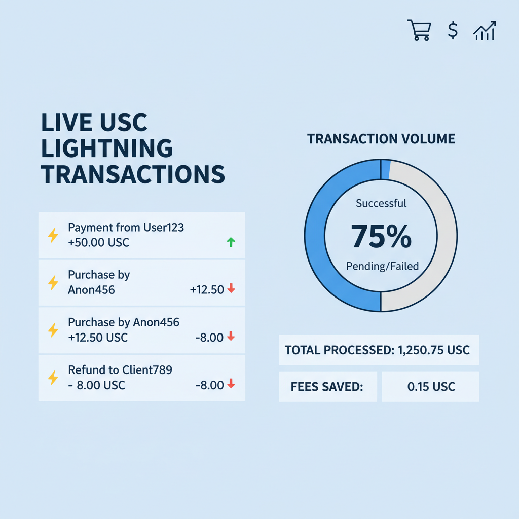 E-commerce dashboard monitoring live USDC Lightning transactions