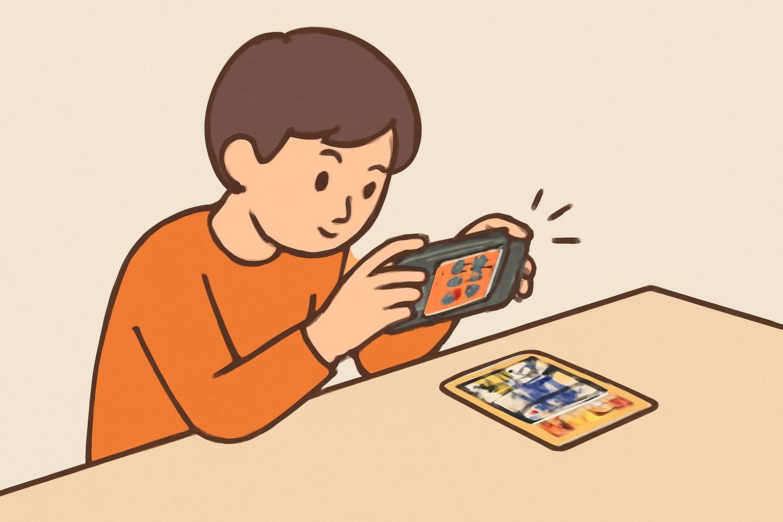 A person carefully photographing a rare Pokémon card on a clean table with a smartphone, ensuring perfect lighting and clarity.