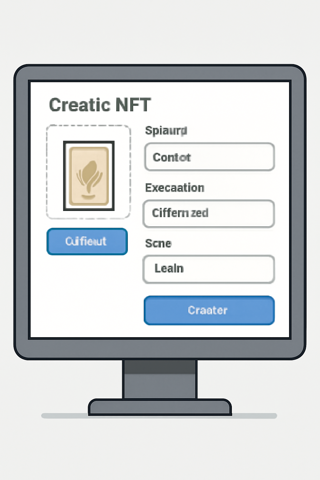 A computer screen showing the process of uploading a card image and filling out NFT metadata fields on an NFT marketplace.