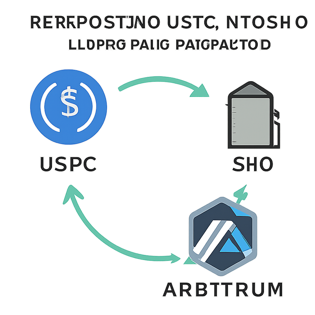 Redepositing USDC into Silo DeFi app, looping cycle visualization, Arbitrum chain logo