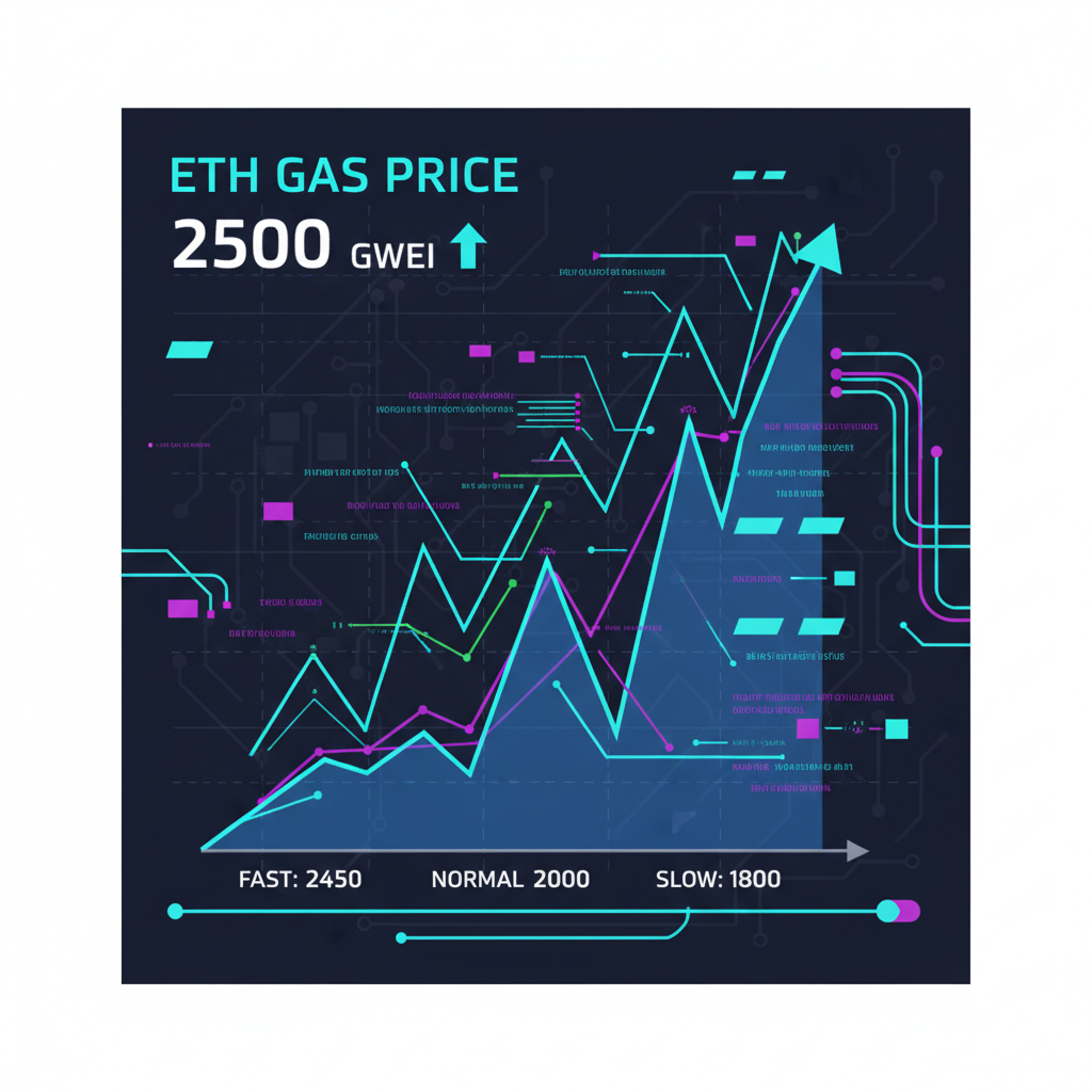real-time Ethereum gas price chart spiking, dynamic data streams, cyberpunk style