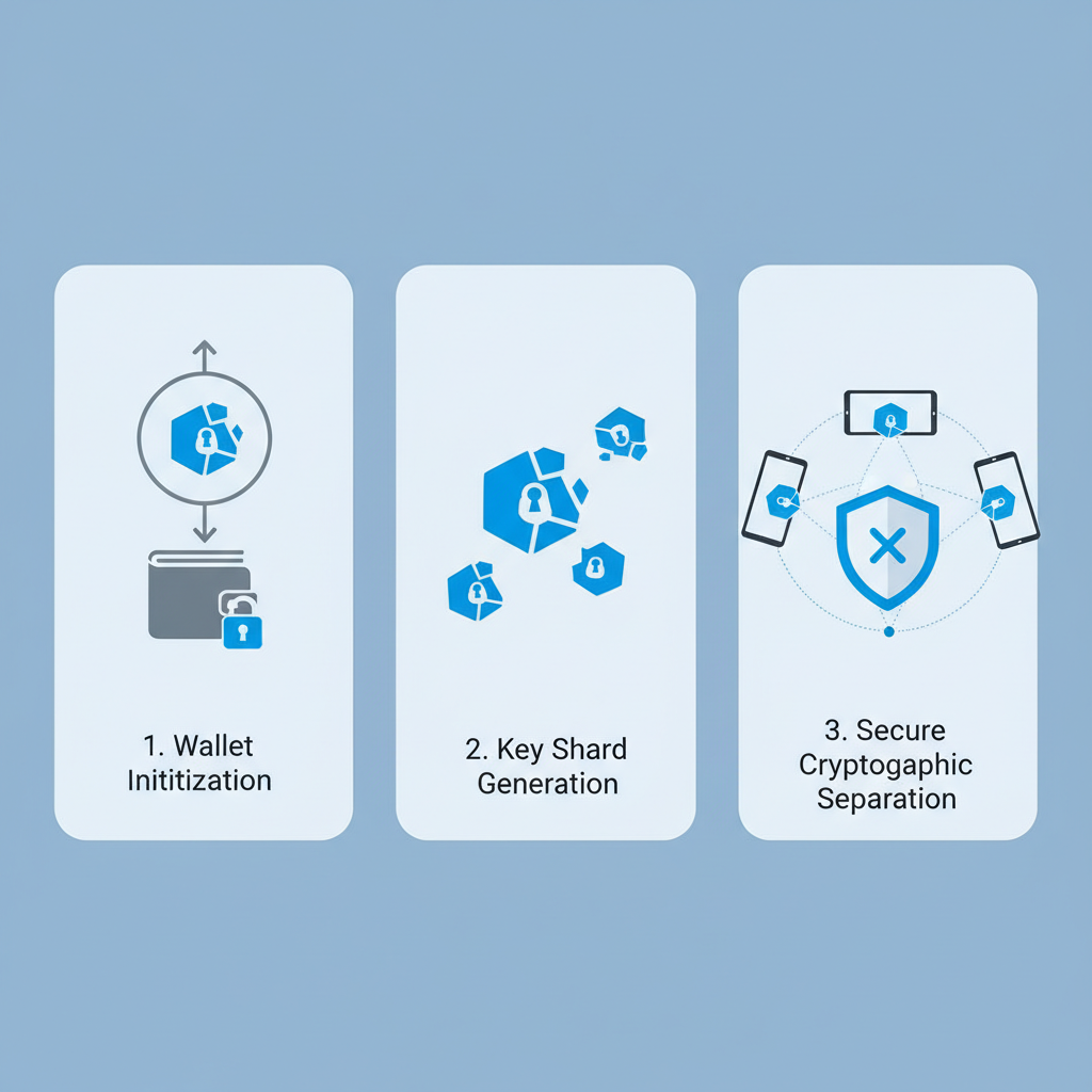 Creating MPC wallet, key shards generating, secure cryptographic visualization