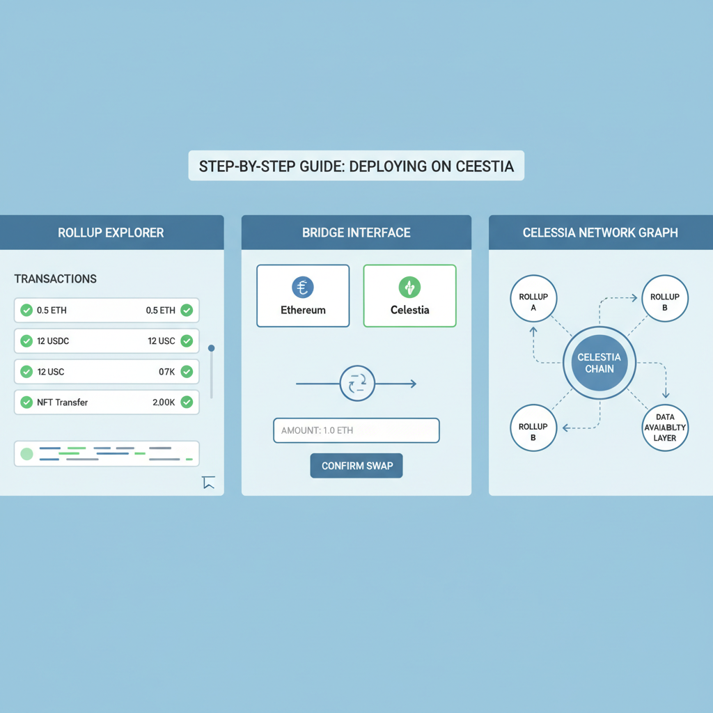 rollup explorer dashboard showing transactions, bridge interface, Celestia network graph