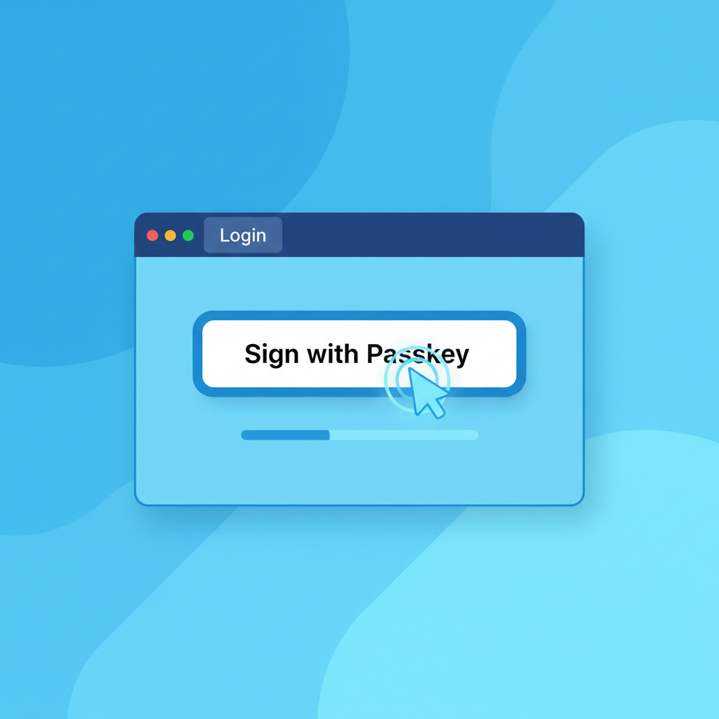 simple diagram browser login button 'Sign with Passkey' user clicking, tech blue tones --ar 16:9
